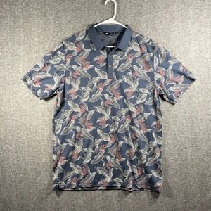 Travis Mathew Polo Shirt Mens XL Floral Blue All Over Print Birds Of Paradise